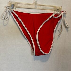 AA-141 Aerie NWT Cheekiest Side Tie Red & White Ribbed Swim Bikini Bottoms Sz XL